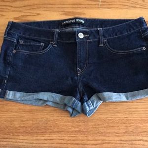 Express dark denim jean shorts